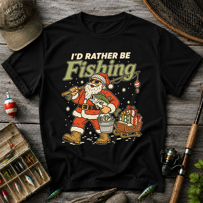 Santa Claus Fishing with Bass Christmas T-Shirt