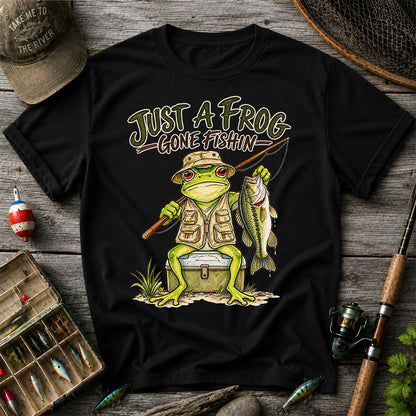 Just a Frog Gone Fishin' Bass Fishing Graphic T-Shirt