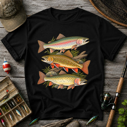 Vintage Rainbow Brook and Brown Trout Fishing Graphic T-Shirt