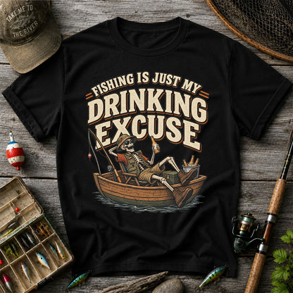 Fishing Is Just My Drinking Excuse Skeleton Angler T-Shirt