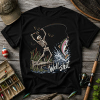 Well Shit Skeleton Catching a Rainbow Trout Funny Fishing T-Shirt