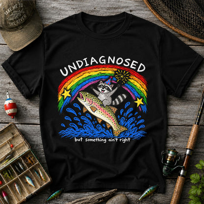Undiagnosed But Something Ain't Right Raccoon Riding Trout T-Shirt