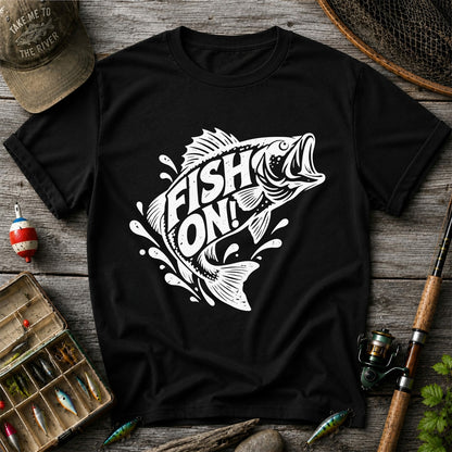 Fish On! Jumping Bass Fishing Distressed Graphic T-Shirt
