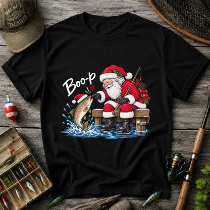 Santa Fishing for Rainbow Trout Christmas Graphic T-Shirt