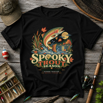 Spooky Trout Season Mid-Fall Fishing Graphic T-Shirt