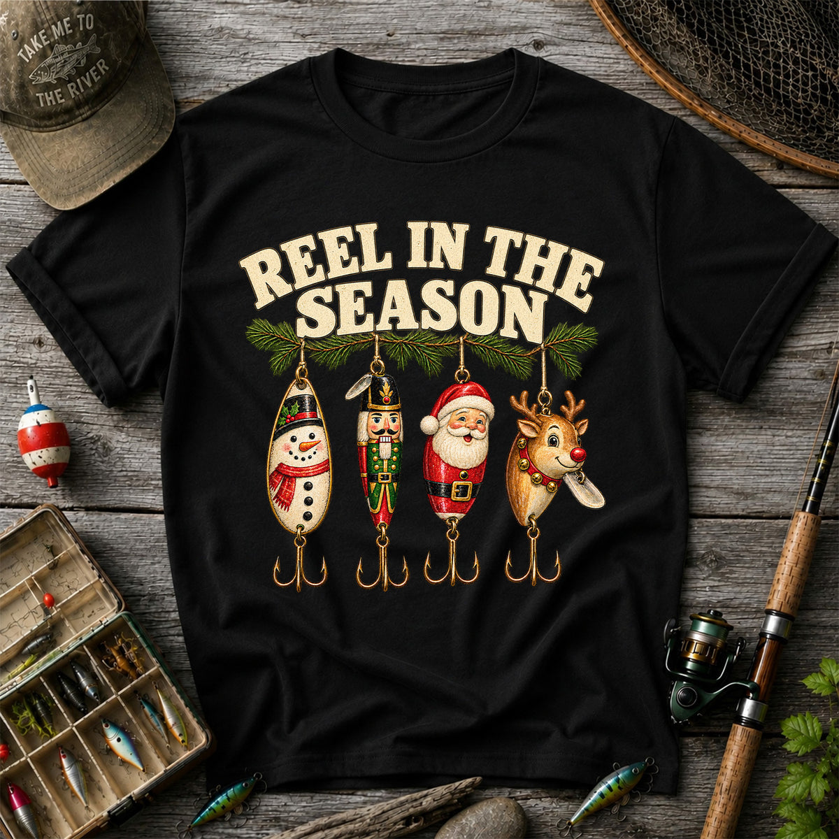 Reel in the Season Christmas Fishing Lures Graphic T-Shirt