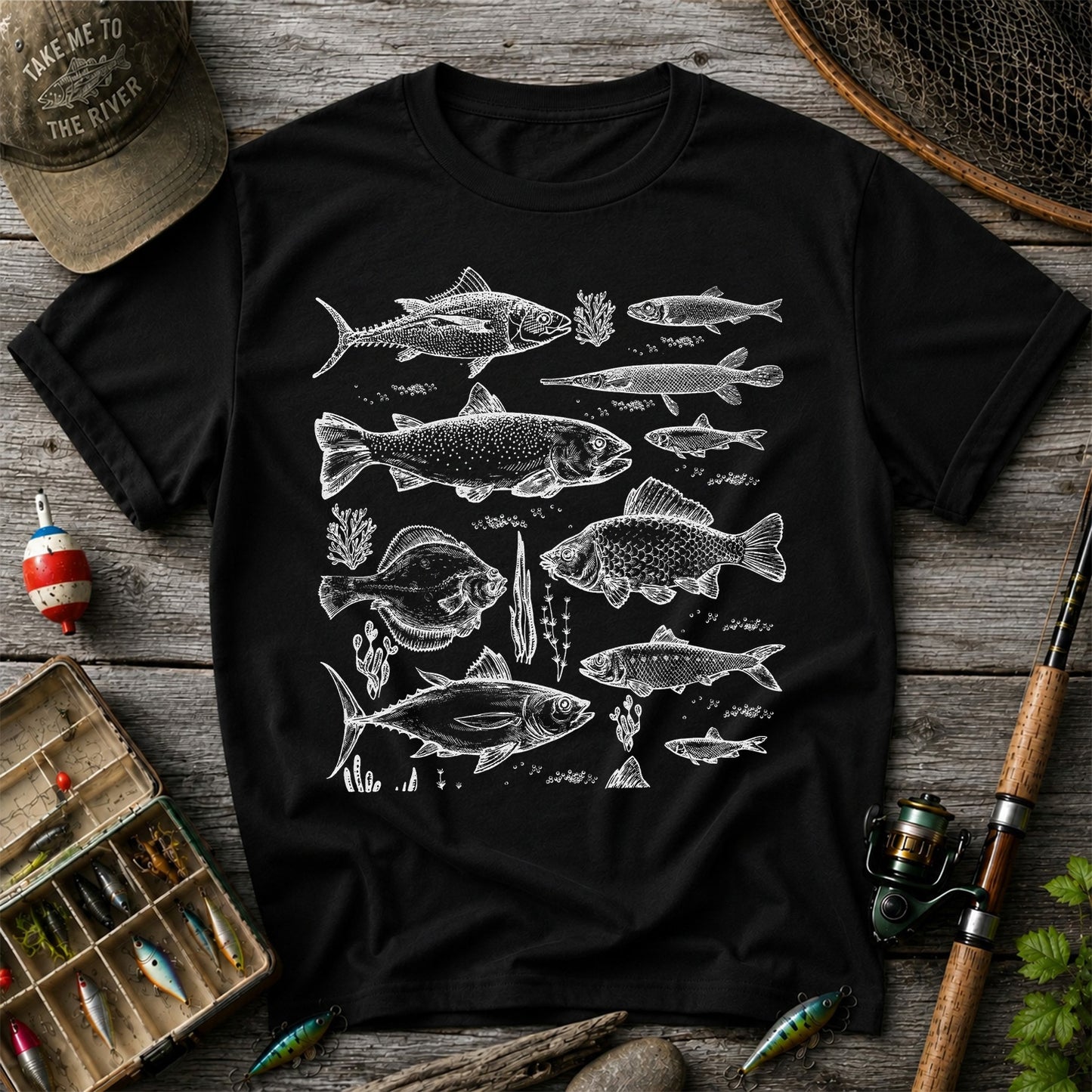 Vintage Freshwater and Saltwater Fish Collection Graphic T-Shirt