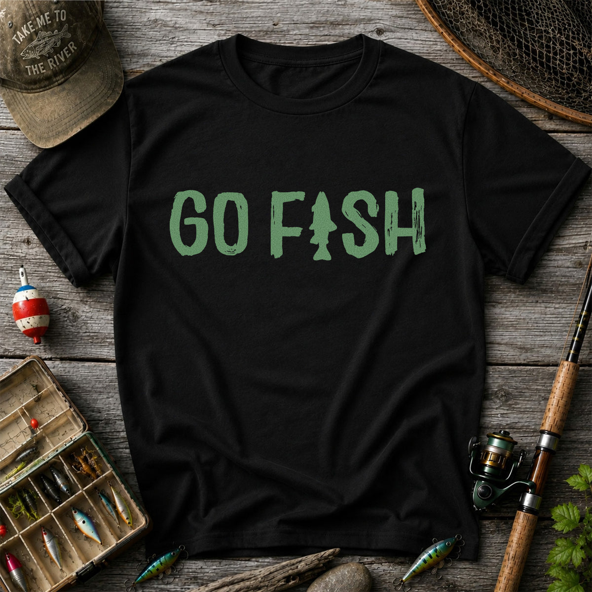 Go Fish Funny Fishing Graphic T-Shirt