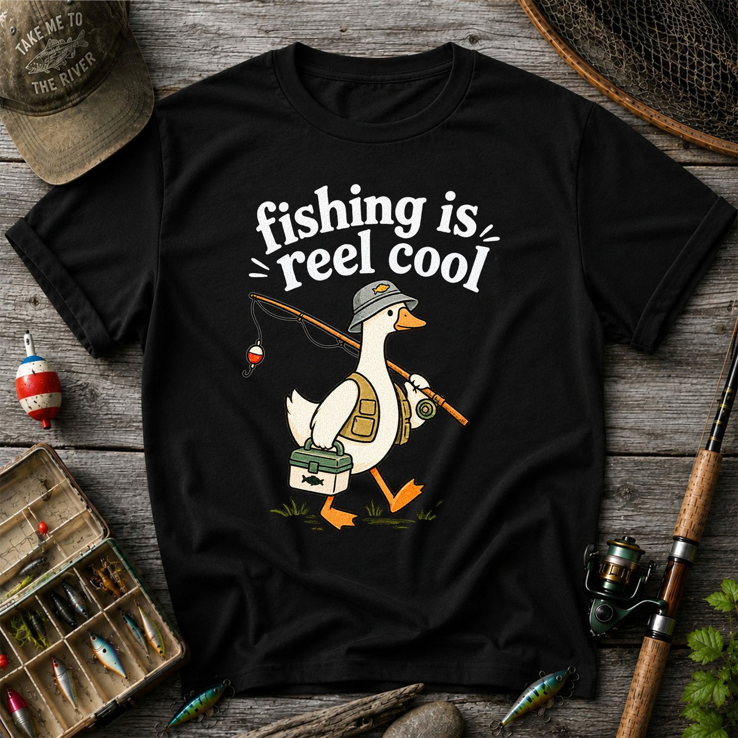 Fishing Is Reel Cool Duck Angler Funny Fishing T-Shirt