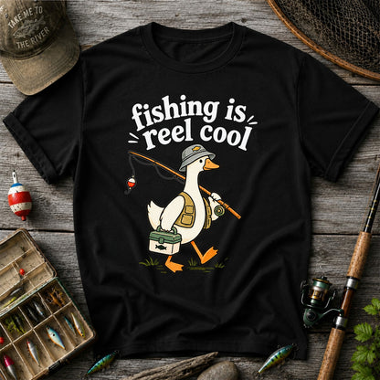 Fishing Is Reel Cool Duck Angler Funny Fishing T-Shirt