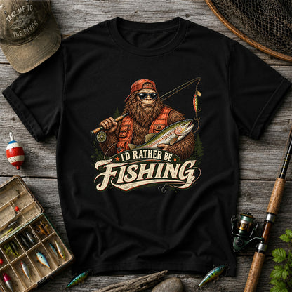 Bigfoot Holding Trout Funny Fishing Graphic T-Shirt