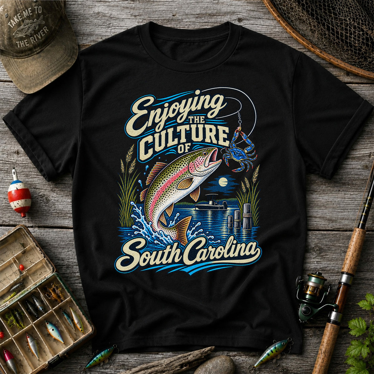 Enjoying the Culture of South Carolina Trout and Crab Fishing T-Shirt