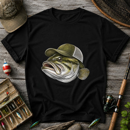 Bass Wearing Trucker Hat Fishing Graphic T-Shirt