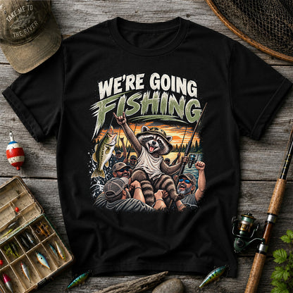 We're Going Fishing Raccoon Outdoor Fishing Graphic T-Shirt