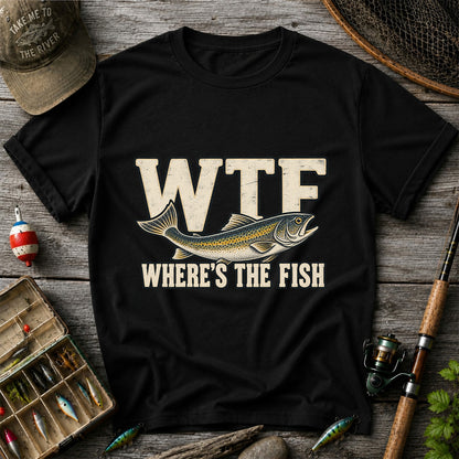 WTF Where’s the Fish Funny Fishing Graphic T-Shirt