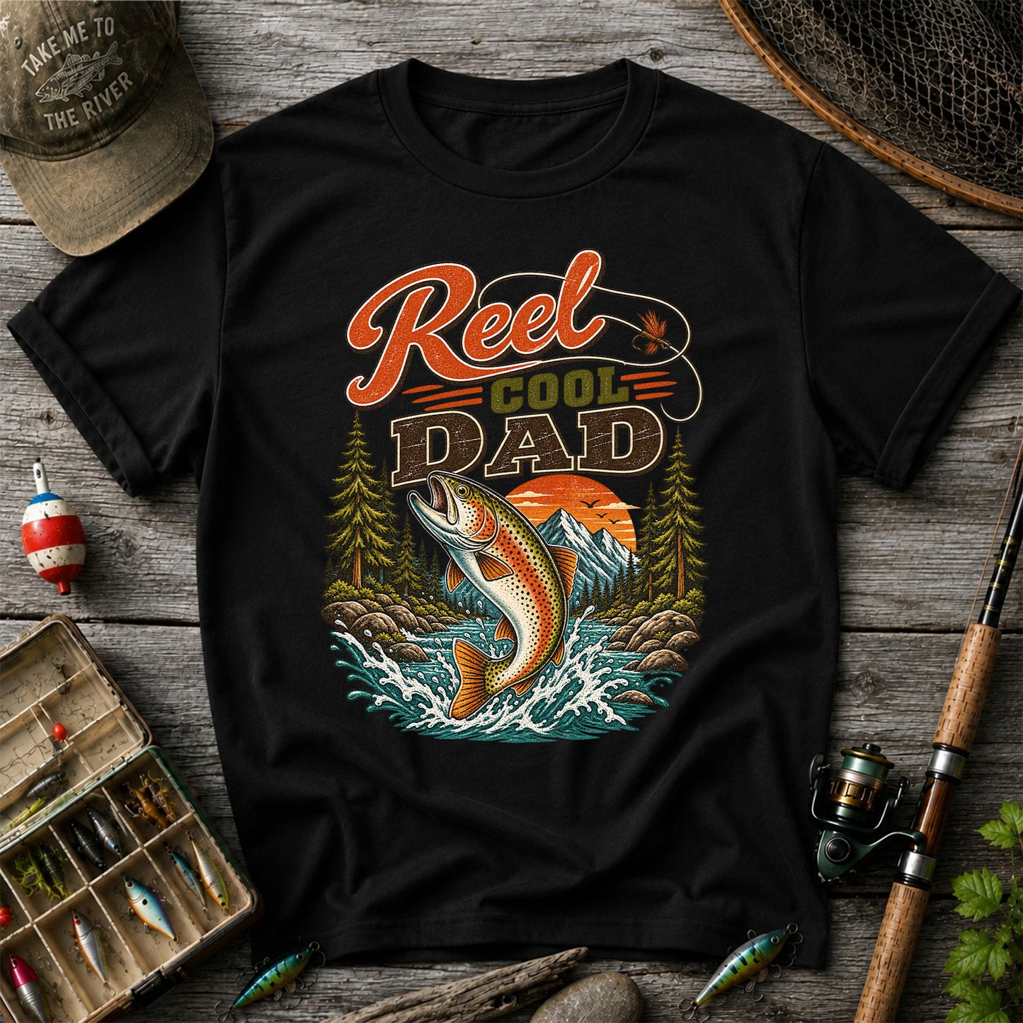 Reel Cool Dad Trout Fishing Graphic T-Shirt