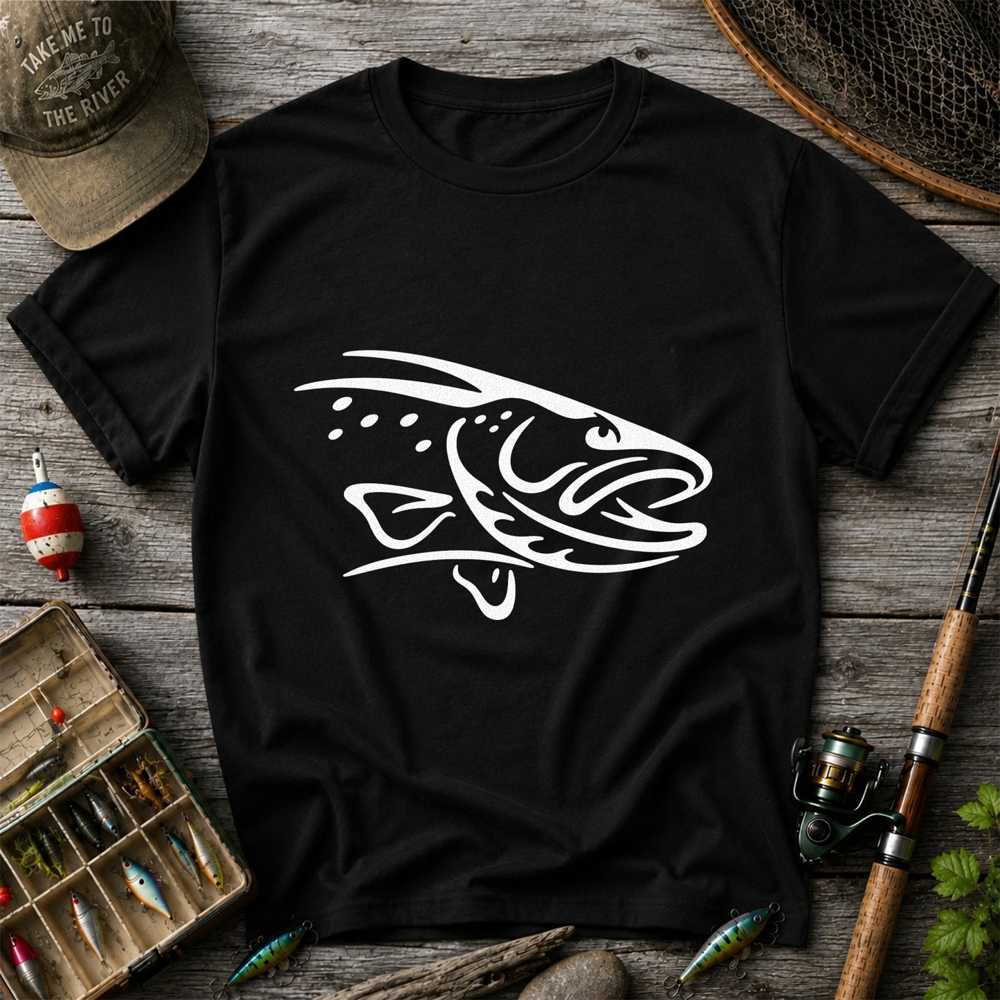 Minimalist Trout Line Art Fishing Graphic T-Shirt