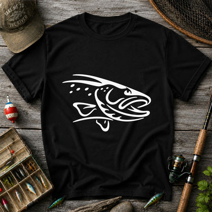 Minimalist Trout Line Art Fishing Graphic T-Shirt