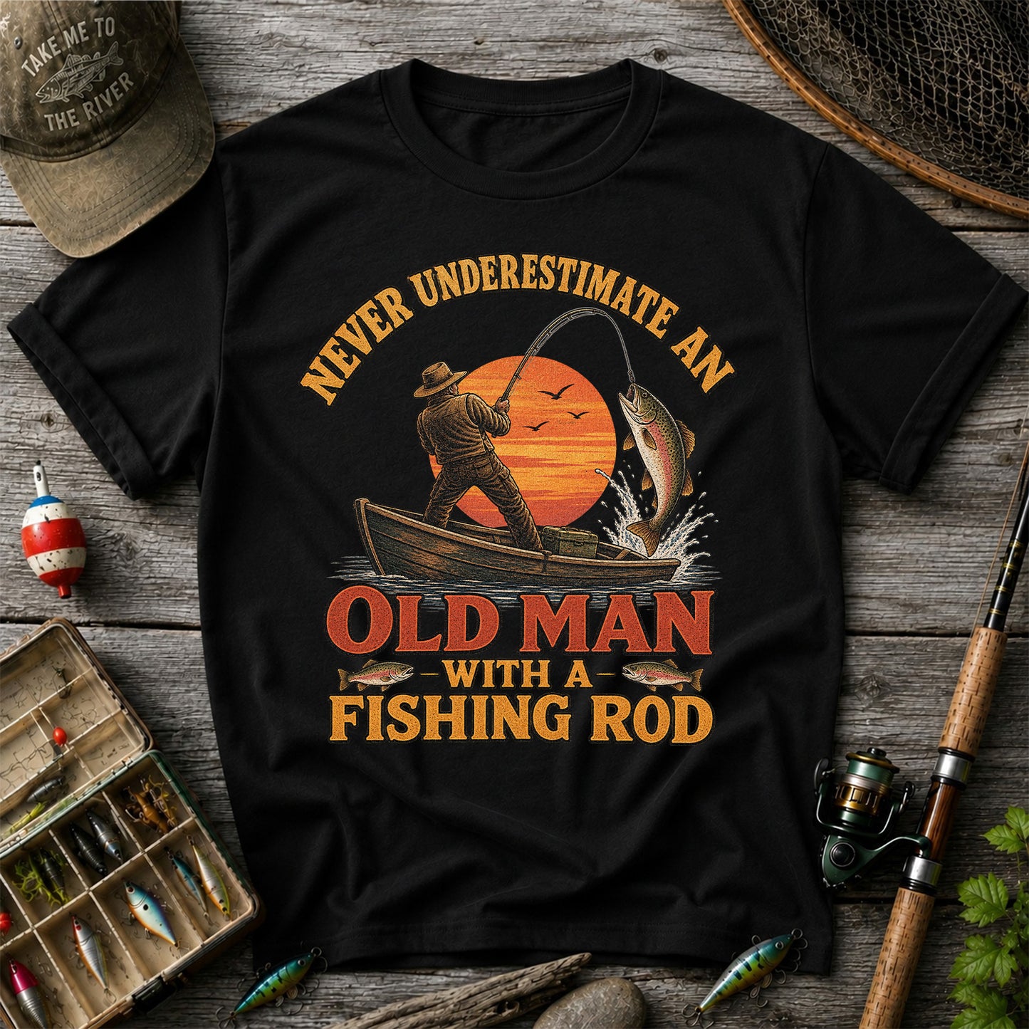 Never Underestimate an Old Man With a Fishing Rod T-Shirt