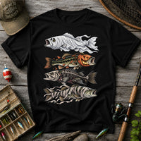 Halloween Bass Ghost Pumpkin Skeleton and Mummy Fish Graphic T-Shirt