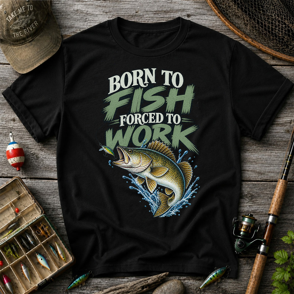 Born to Fish Forced to Work Bass Fishing T-Shirt