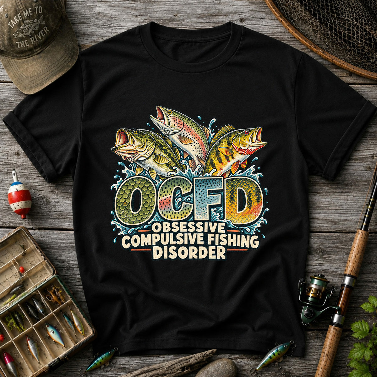 OCFD Obsessive Compulsive Fishing Disorder Bass and Trout T-Shirt