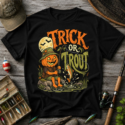 Trick or Trout Pumpkin Angler Halloween Fishing T-Shirt