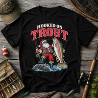 Hooked on Trout Santa Claus Rainbow Trout Christmas Fishing T-Shirt