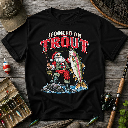 Hooked on Trout Santa Claus Rainbow Trout Christmas Fishing T-Shirt