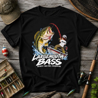 Largemouth Bass Fishing Boat Big Mouth Graphic T-Shirt