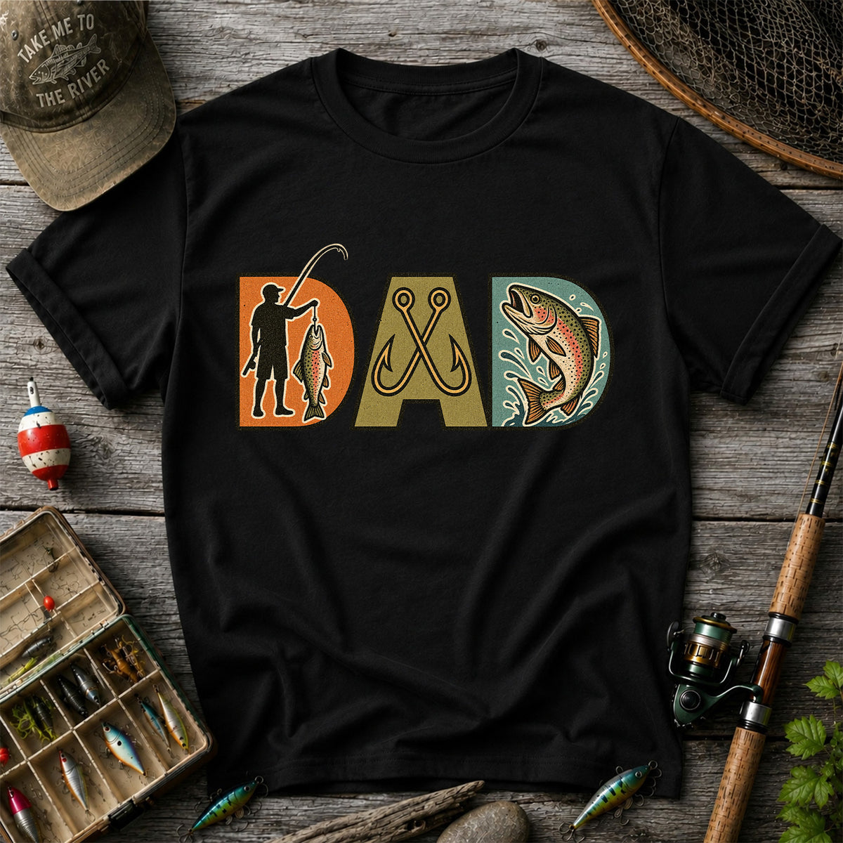 DAD Rainbow Trout and Fishing Hooks Vintage Graphic T-Shirt