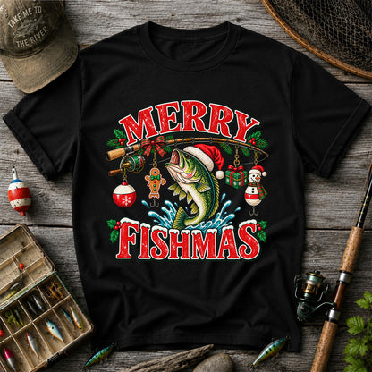 Merry Fishmas Santa Bass Christmas Fishing Graphic T-Shirt