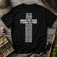 Man of God Fisher of Men Fishing Typography T-Shirt