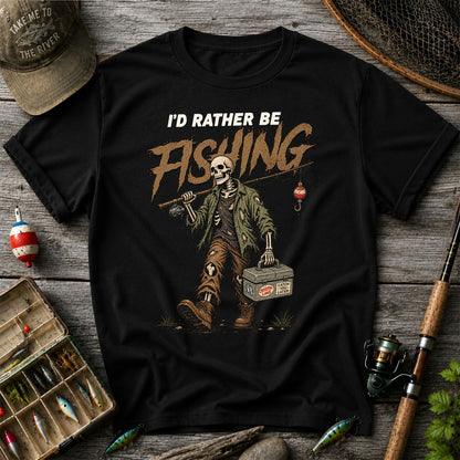 I'd Rather Be Fishing Skeleton Angler Graphic T-Shirt