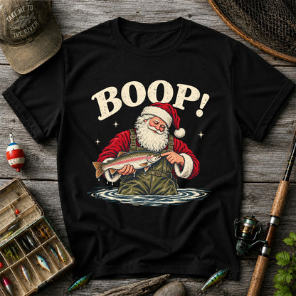 Boop Santa Holding Trout Funny Christmas Fishing T-Shirt
