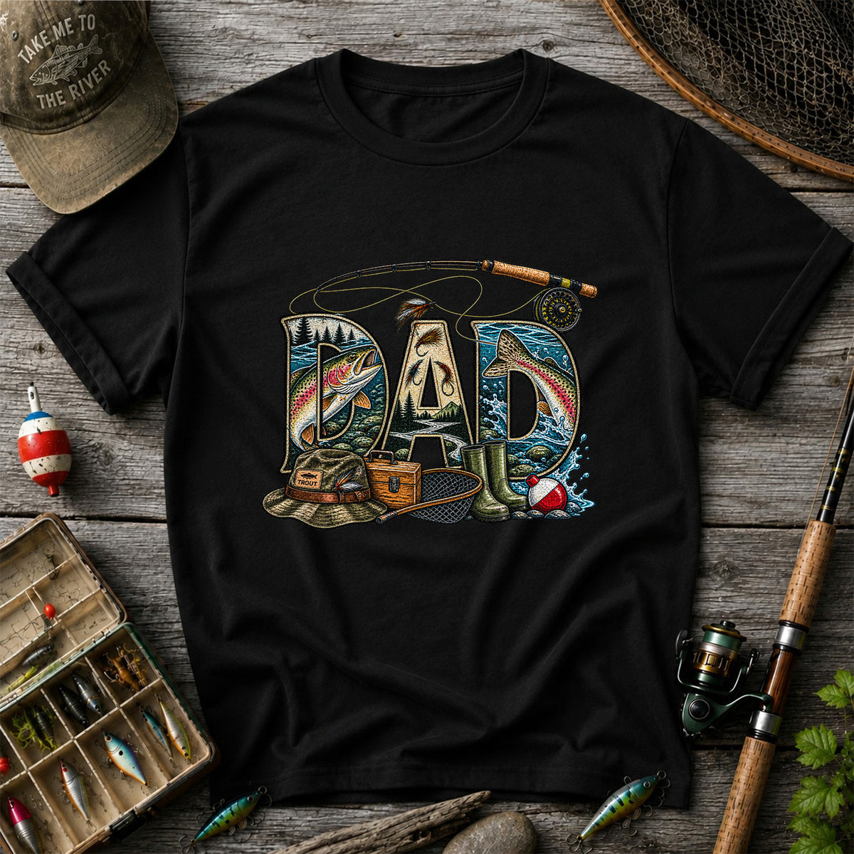 Dad Rainbow Trout Fly Fishing Vintage Graphic T-Shirt