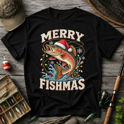Merry Fishmas Santa Hat Rainbow Trout Fishing T-Shirt