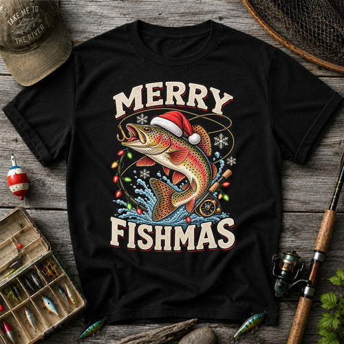 Merry Fishmas Santa Hat Rainbow Trout Fishing T-Shirt