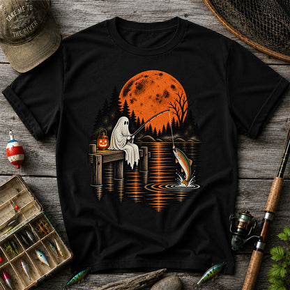 Ghost Fishing for Rainbow Trout Under an Orange Moon Halloween T-Shirt