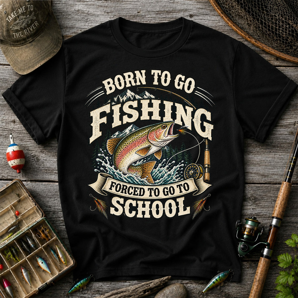 Born to Go Fishing Forced to Go to School Rainbow Trout Tee