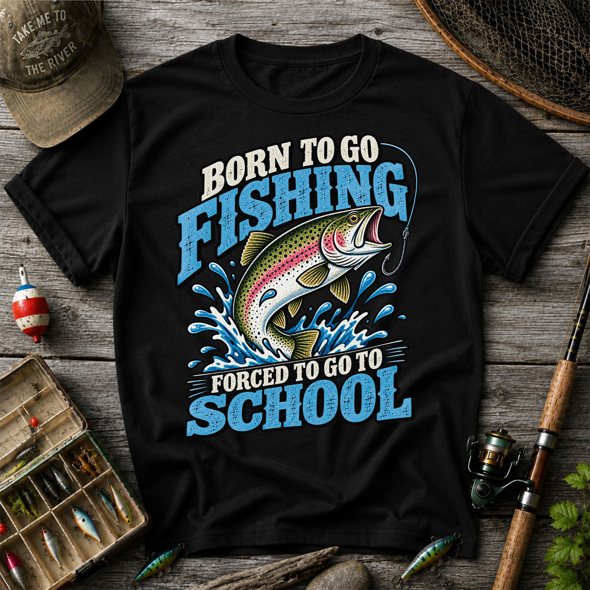 Born to Go Fishing Forced to Go to School Rainbow Trout T-Shirt
