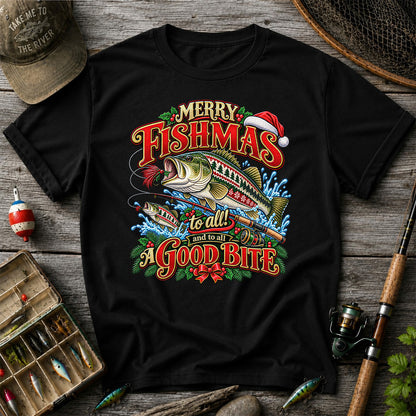 Merry Fishmas Christmas Sweater Pattern Bass Fishing T-Shirt