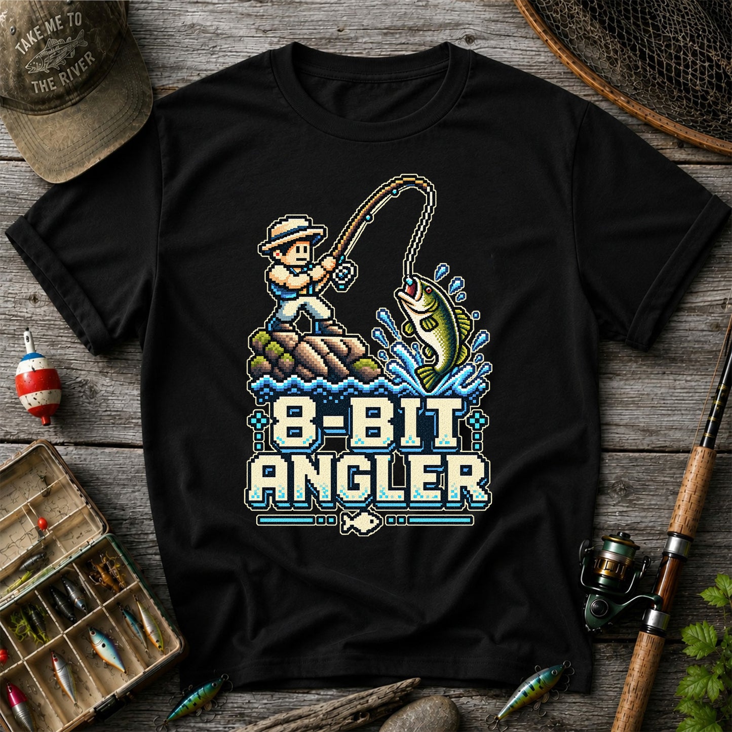 8-Bit Angler Pixel Art Bass Fishing Graphic T-Shirt