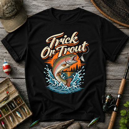 Trick or Trout Rainbow Trout Halloween Fishing T-Shirt