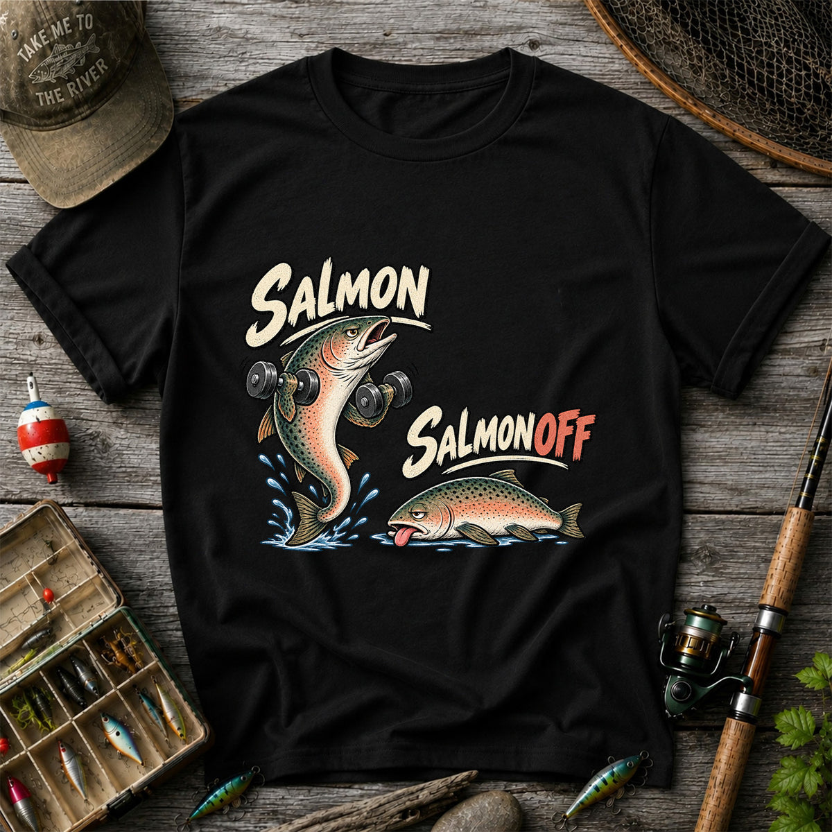 Salmon Salmon Off Funny Weightlifting Fish Fishing T-Shirt