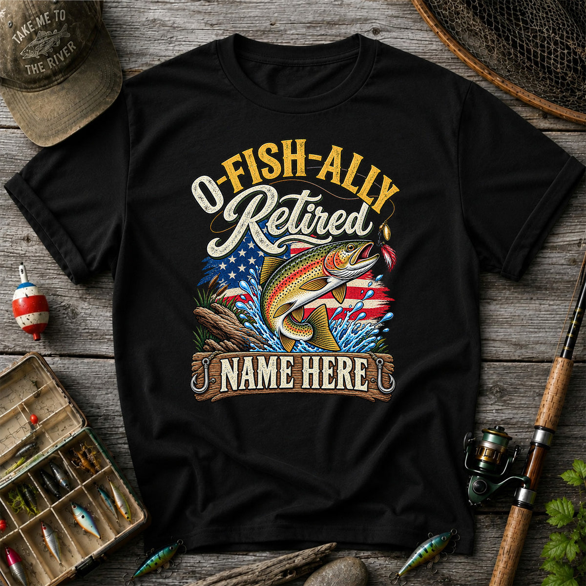 Retired Rainbow Trout American Flag Fishing T-Shirt