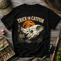Trick or Catfish Halloween Fishing T-Shirt, Vintage Trout Angler Tee