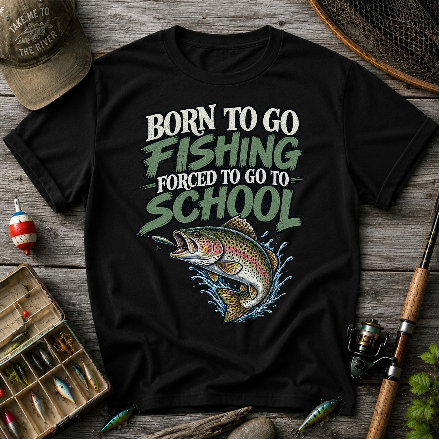 Born to Go Fishing Forced to Go to School Funny Trout T-Shirt