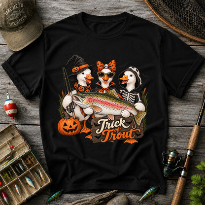 Trick of Trout Halloween Ducks with Rainbow Trout Fishing T-Shirt