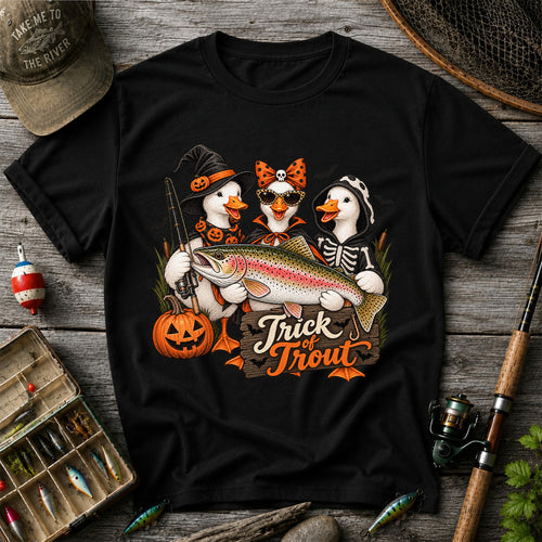 Trick of Trout Halloween Ducks with Rainbow Trout Fishing T-Shirt